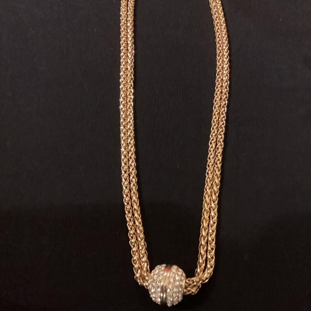 Elegant Double Strand FauxNecklace with Crystal Sphere